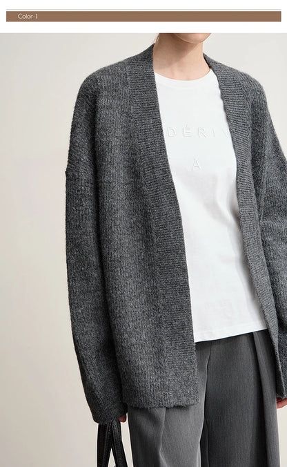 Damen V-Ausschnitt Cardigan lang Wolle-Mix offen Winter