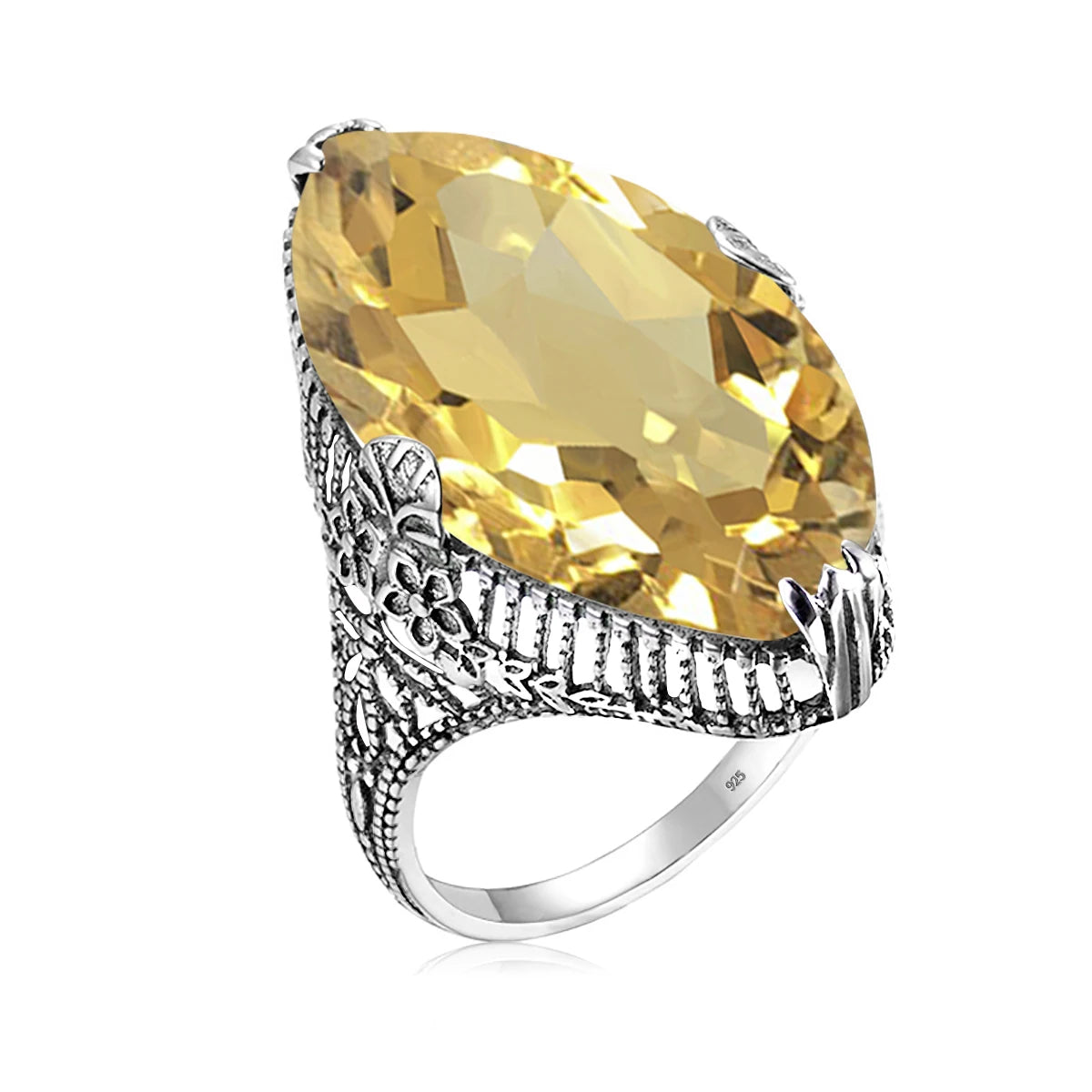 Damen-Ring aus 925 Sterling Silber mit Peridot im Marquise-Schliff, August-Geburtsstein