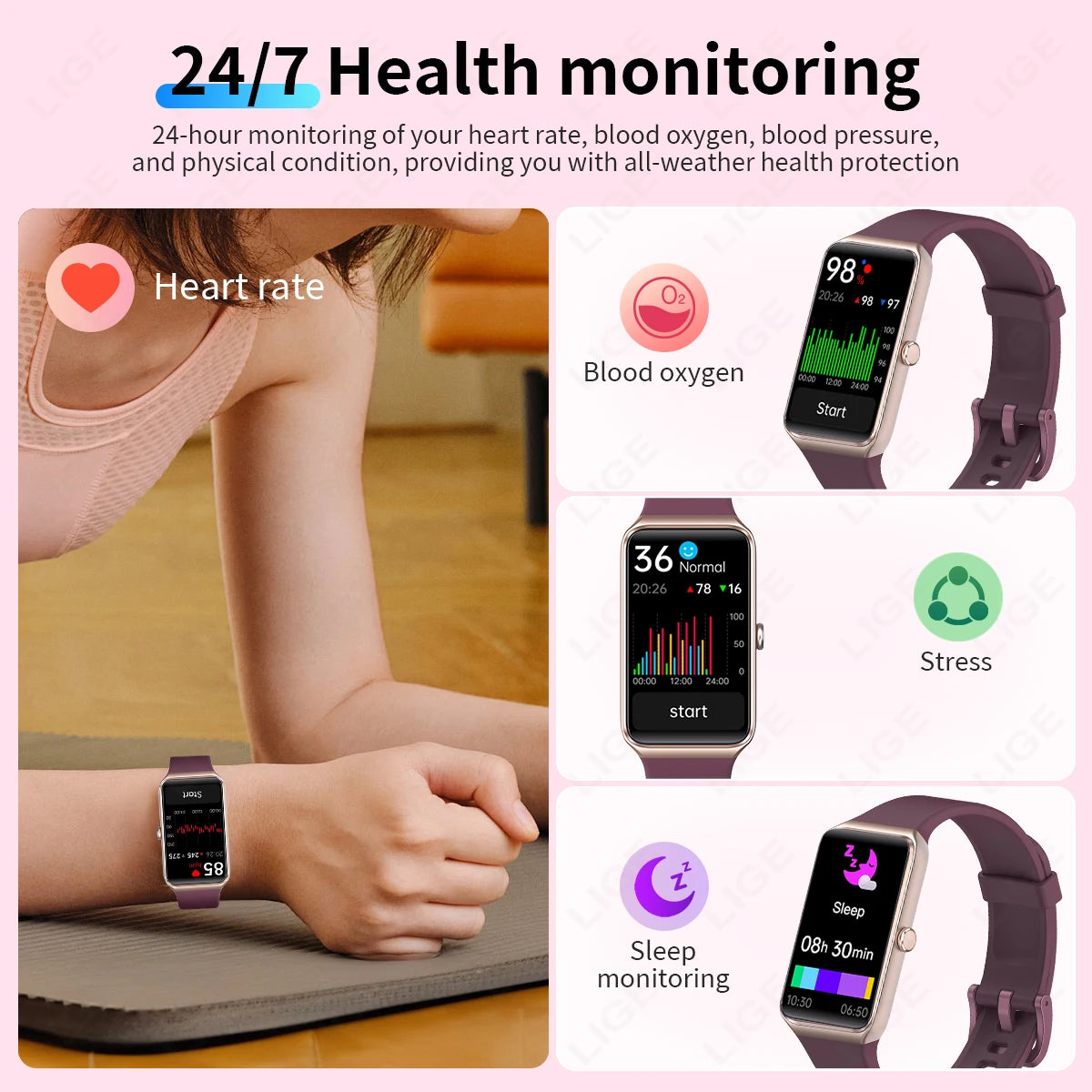 LIGE 1,47-Zoll-HD-Bildschirm-Smartwatch für Männer und Frauen, wasserdicht, Fitness, Sportarmband, Herzfrequenz-Thermometer, Smartwatch, 2025, Neu