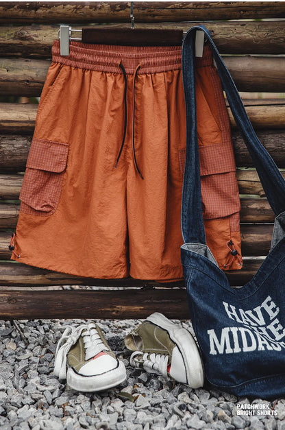 Männer Sommer Shorts aus leichtem Patchwork mit elastischer Taille in orange