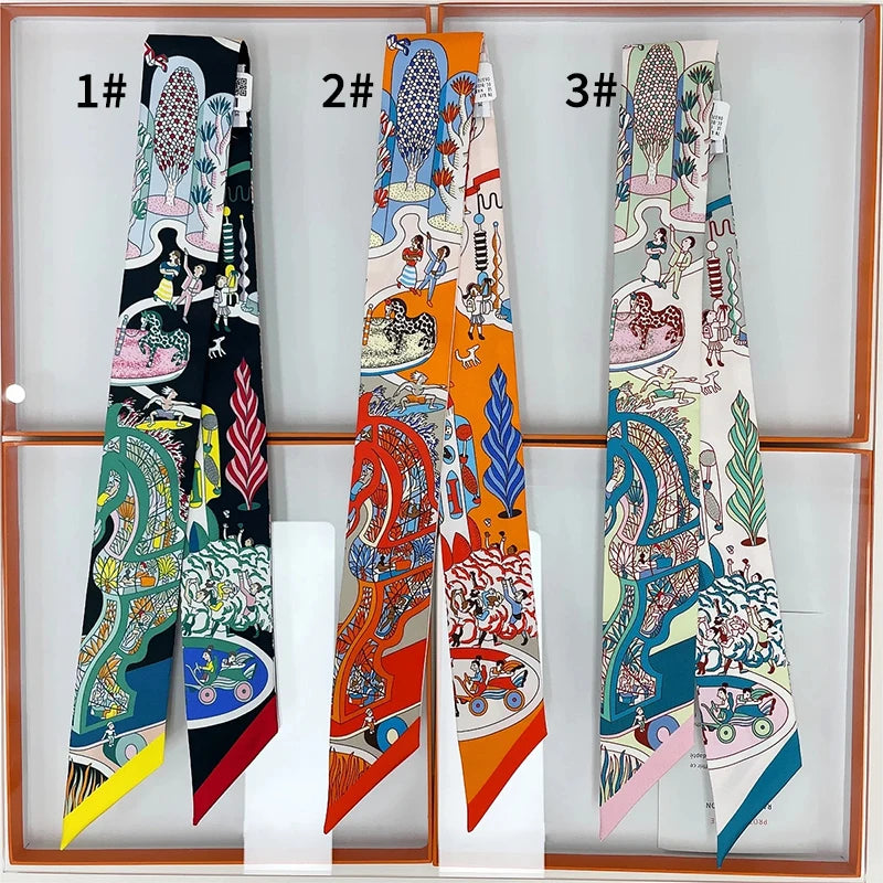 Damen Seidenschal quadratisch Luxus Haarband Halstuch Krawatte Handgelenk Bandana G