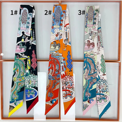 Damen Seidenschal quadratisch Luxus Haarband Halstuch Krawatte Handgelenk Bandana G
