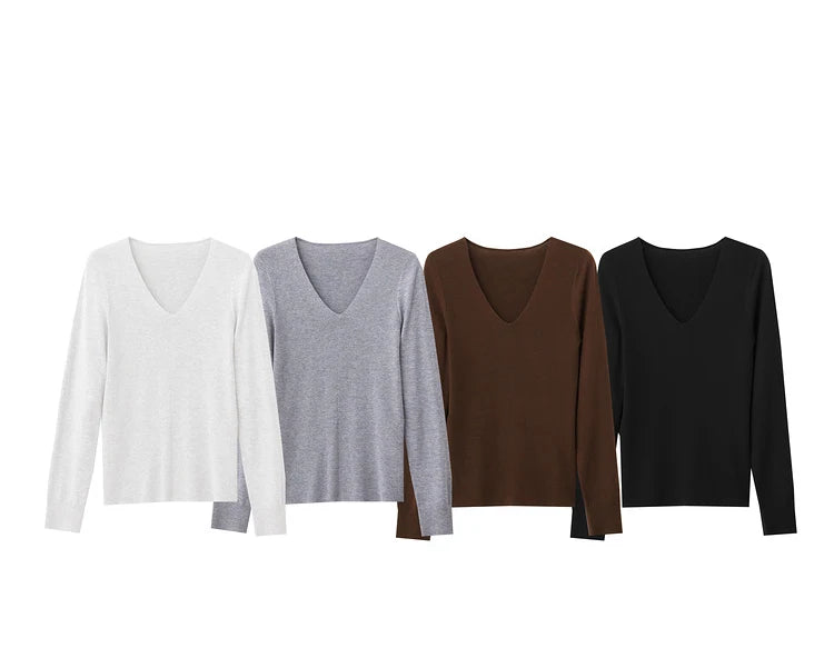 Damen V-Ausschnitt Pullover Wolle-Seide Slim Pendler Herbst