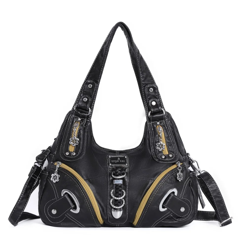 Damen-Schultertasche Vintage Stil mit Top-Griff große Handtasche für Alltag und Freizeit