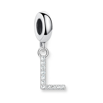 Baumelnder Buchstaben-Anhänger (L) aus 925er Sterling Silber mit weißem Steinbesatz