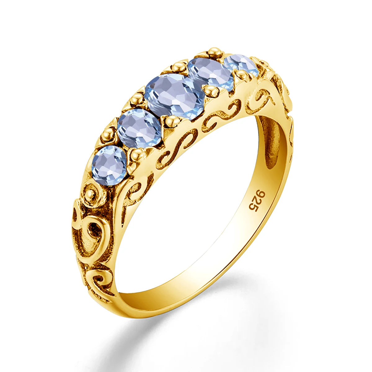 Damen-Ring aus Silber 925 mit Regenbogen-Topas Fünfstein-Design Gewölbter Bund Hochwertiges Geschenk