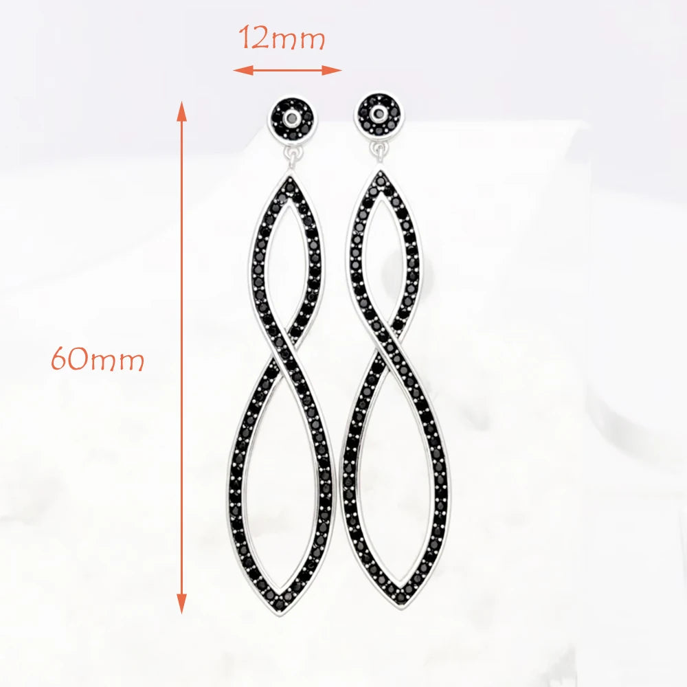 Damen-Tropfenohrringe schwarz Infinity Twist aus Sterlingsilber