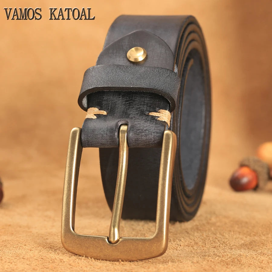 Herren Echtleder-Gürtel Vintage Kupferschnalle Handgemacht Rindsleder Jeans 3,8 cm