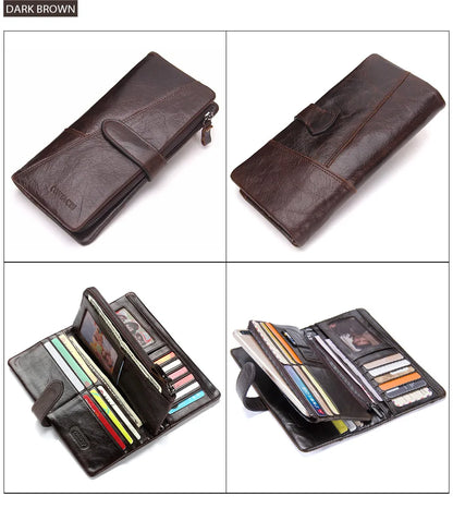 Herren Echtleder Lange Geldbörse Vintage Premium Kartenhalter Geldclip Luxus Reise