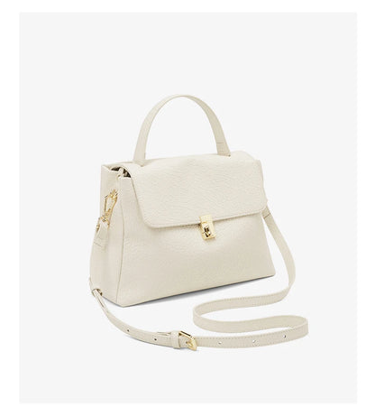Damen-Schultertasche aus Spaltleder mit Lychee-Muster und Klappen-Verschluss in Weiß oder Schwarz