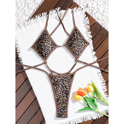 Damen-Badeanzug Leopard Micro-Tanga Weste High-Leg gepolstert