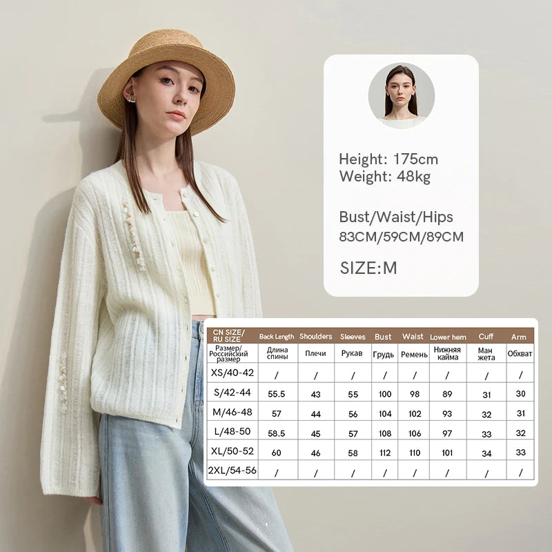 Damen-Strickjacke Rundhals Wolle locker überschnittene Schulter einreihig Frühling