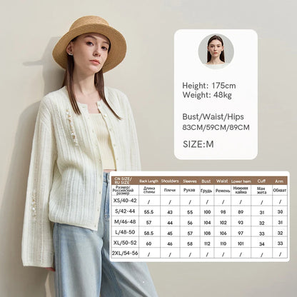 Damen-Strickjacke Rundhals Wolle locker überschnittene Schulter einreihig Frühling