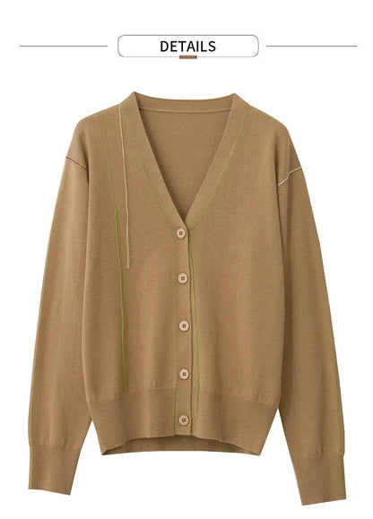 Damen-Strickjacke V-Ausschnitt Patchwork Raglan Wolle-Mix Herbst