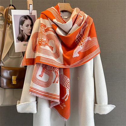 Damen Winterschal Kaschmir Pashmina Pferdprint warm dick Decke Luxus