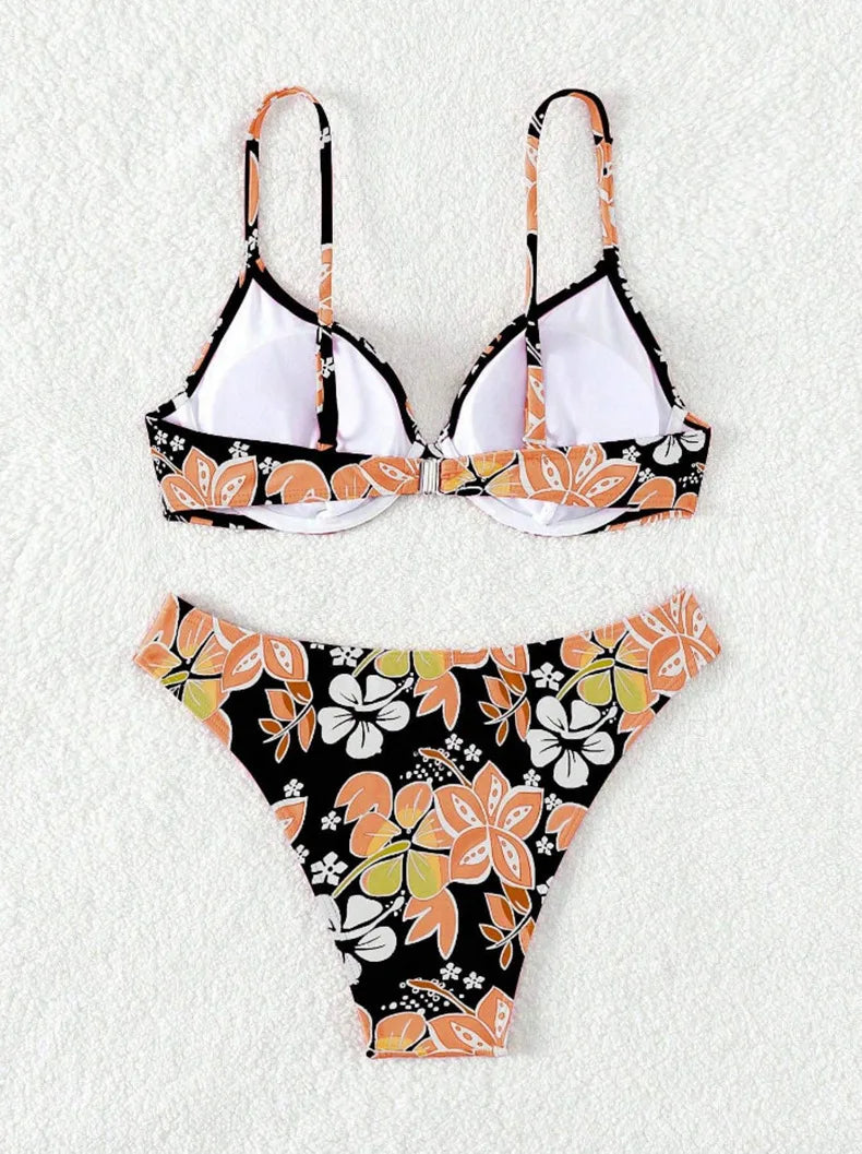 Sexy Bikini-Set mit Push-up-Effekt – Solides Badeoutfit für Damen am Strand oder Pool