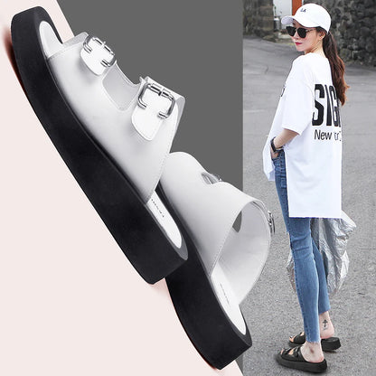 2025 frauen Hausschuhe Sommer Echtes Leder Rutschen Frauen Fashion Square taste Flache Sandalen Damen Outdoor Casual Flip-Flops