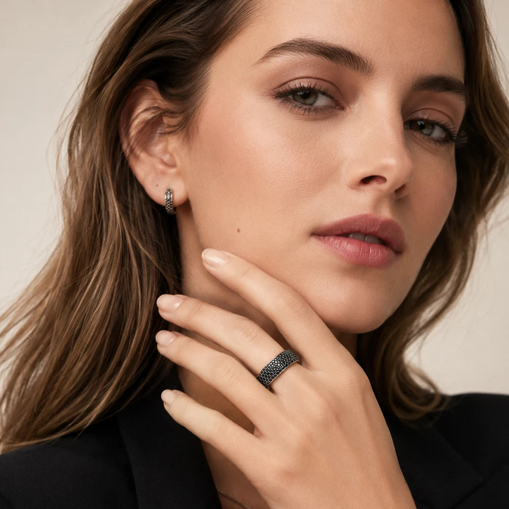 Damen-Ring Pavé schwarz klassisch aus Sterlingsilber