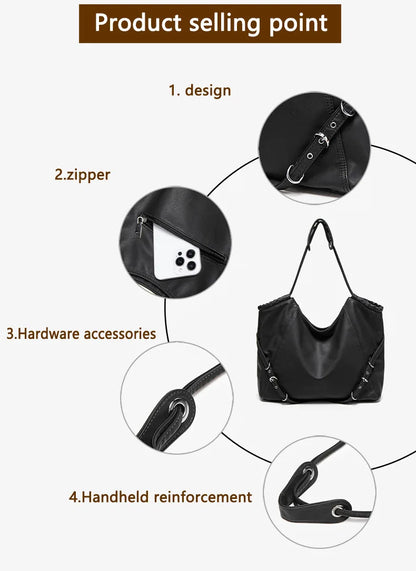 Damen-Schultertasche aus weichem PU mit verstellbaren Schnallenriemen und großem Fassungsvermögen dunkelgrau