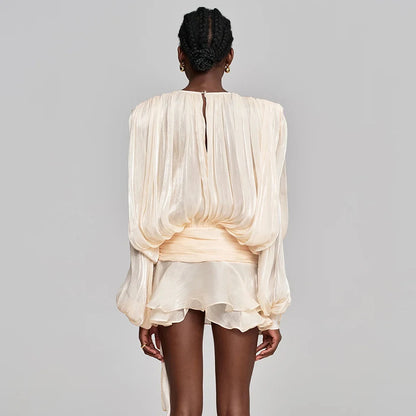 Elegantes Damen-Tunikakleid mit Rundhalsausschnitt, langen Ärmeln und Patchwork-Design