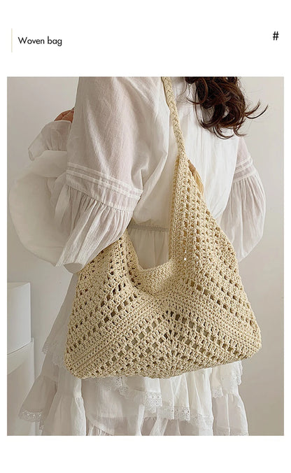 Damen Tote Bag Beach Woven Travel Shoulder Crossbody Purse