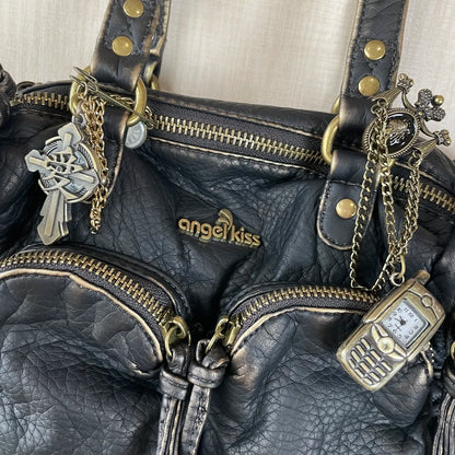 Damen-Umhängetasche in Vintage-Lederlook mit Mehrfachfächern und Top-Griff Reißverschluss