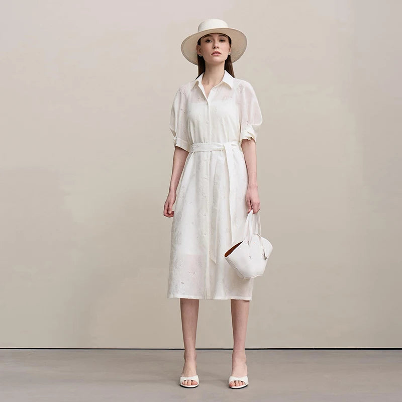 Elegant A-Linien Kleid Mit Stickerei Und Gürtel Für Damen