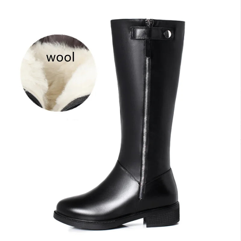 AIYUQI  Women Winter Boots 2025 New Genuine Leather Long Boots Women Big Size 41 42 43 Wool Warm Zipper Riding Boots Women