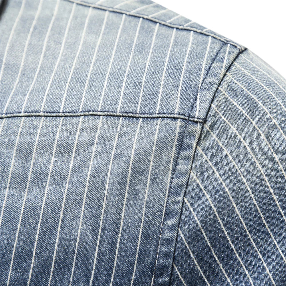 Herren Denim Shirts aus Baumwolle mit Streifen und langem Arm