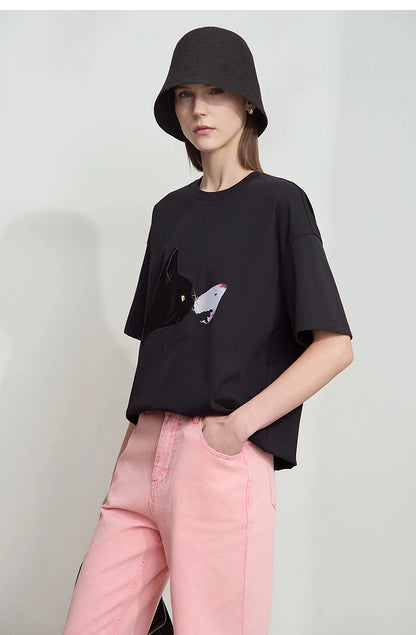 Damen T-Shirt im lässigen Stil mit Rundhalsausschnitt und kurzem Arm