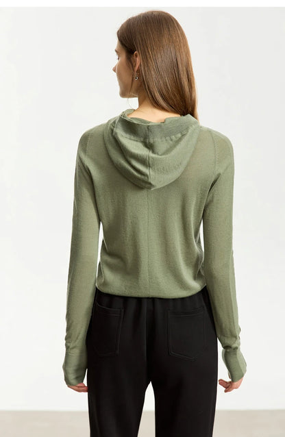 Damen-Kapuzenpullover Wolle Slim Stehkragen-Splicing Büro Herbst-Winter