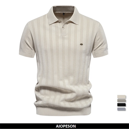 Herren Sommer Rippstrick Polo Hemd