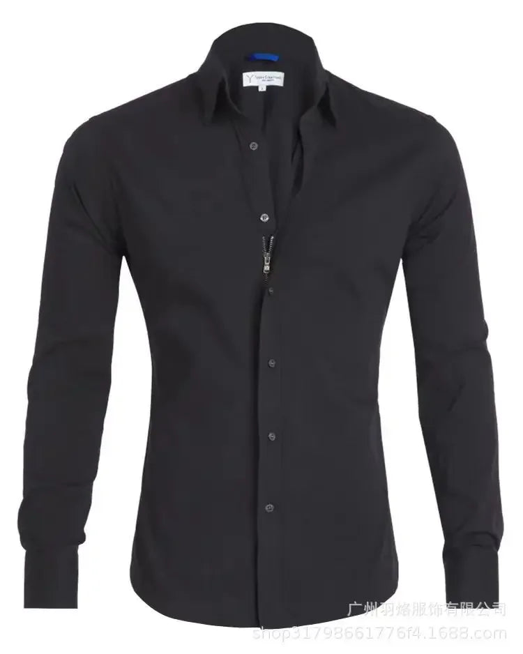 Herren Slim Fit Langarmshirt mit Vier-Wege-Stretch, bügelfrei und knitterarm in seidiger Optik – einfarbig.