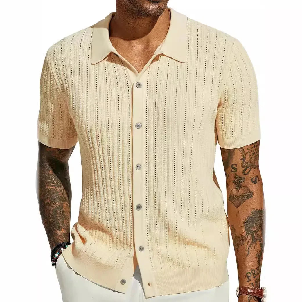 Herren Kurzarmshirt mit Dreiviertelärmeln im koreanischen Stil – elegantes, leichtes Sommer-Oberteil aus Eisseide