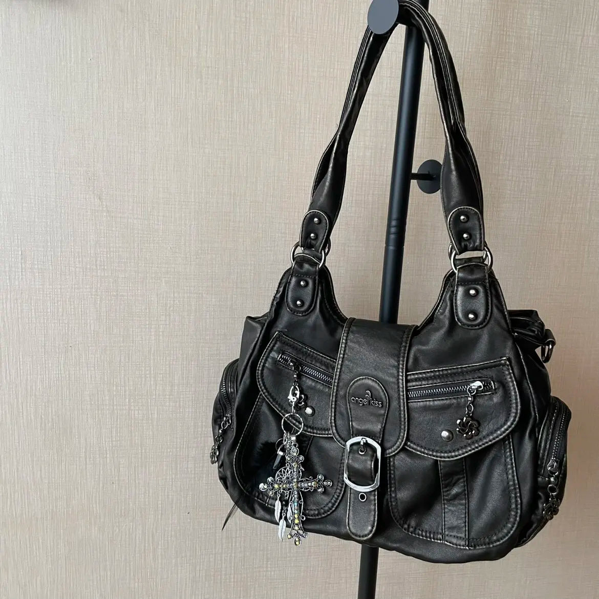 Damen-Handtasche aus PU-Kunstleder mit Top-Handle, Reißverschluss und Mehrfachfächern