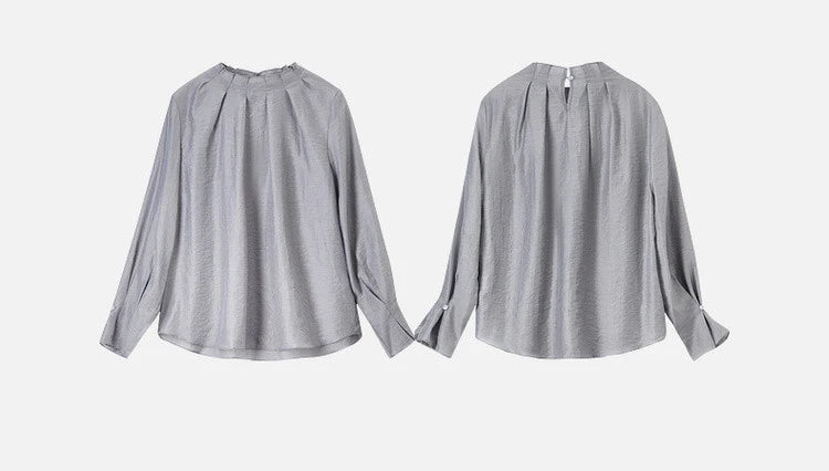 Elegante Vintage-Chiffonbluse mit Print und langen Ärmeln – lockerer Schnitt für Frühling und Herbst