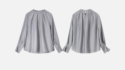 Elegante Vintage-Chiffonbluse mit Print und langen Ärmeln – lockerer Schnitt für Frühling und Herbst