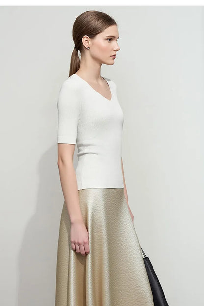 Damen V-Ausschnitt Pullover Viskose Halbarm Slim Büro Sommer