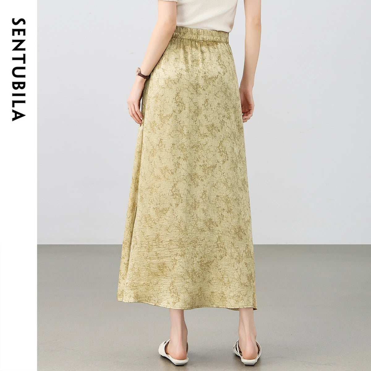 Damen Midi Rock im chinesischen Stil mit eleganter Schnürung und Schlitz