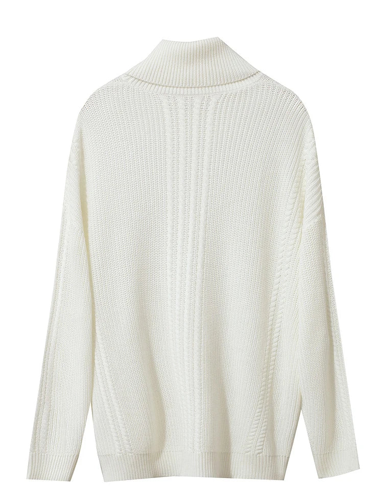 Damen-Rollkragenpullover Wolle lang locker Retro Winter