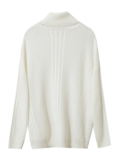 Damen-Rollkragenpullover Wolle lang locker Retro Winter
