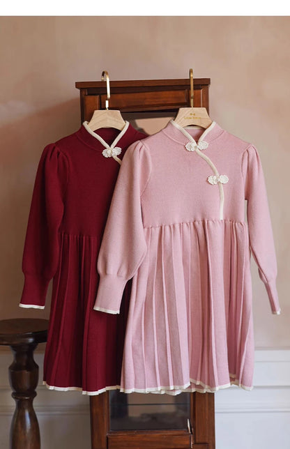 Weihnachtspullover für Kinder im Retro-Stil – Jacquard-Strick in Rosa, locker und niedlich, für Mädchen von 110cm bis 170cm