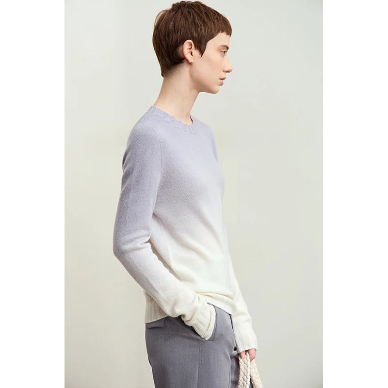 Amii Rundhals-Pullover mit Farbverlauf, lange Ärmel, gerippte Bündchen (hellblau zu Creme)