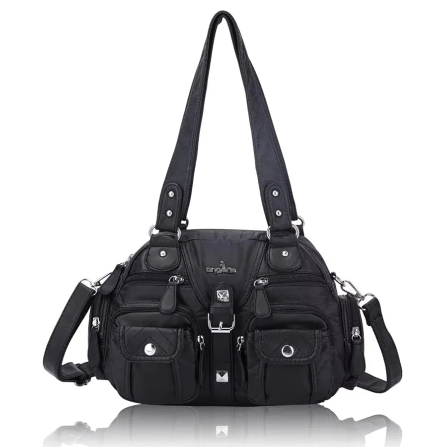 Damen-Handtasche Vintage PU-Leder mit Schultergurt und Obergriff Innenfach für Telefon und Geldbörse