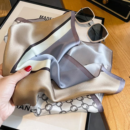 Damen Seidenschal quadratisch Luxus Haarband Halstuch Krawatte Handgelenk Bandana C