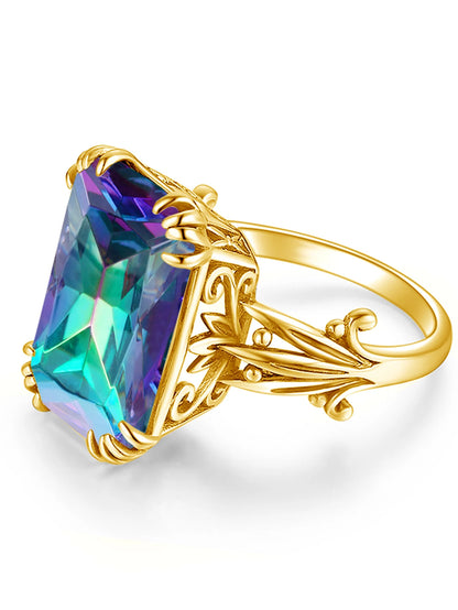 Damen-Ring aus Sterlingsilber 925 mit Regenbogen-Topas und Zirkonia, Vintage-Design, Brillantschimmer