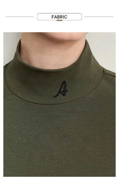 Damen T-Shirts im Minimalismus-Stil mit Mock-Neck und Stickerei aus Baumwolle