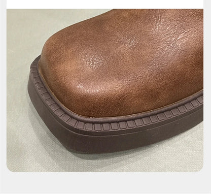 AIYUQI Western Cowboy Boots Women Vintage New Genuine Leather Knight Boots Women Square Toe High Boots Buckle Boots Women