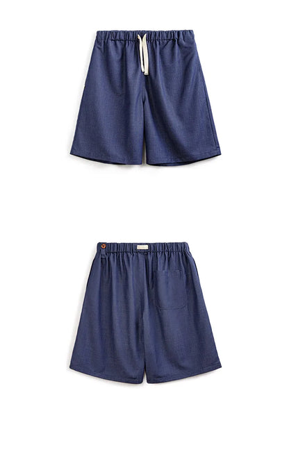 Herren Shorts im Retro-Stil aus gewaschenem Denim mit elastischem Bund und Kordelzug