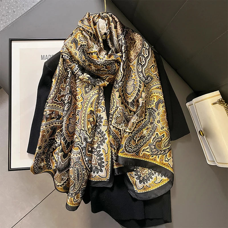 Damen Satin Seidenschal Hijab Sommer Sonnenschutz Strand Kopftuch Foulard